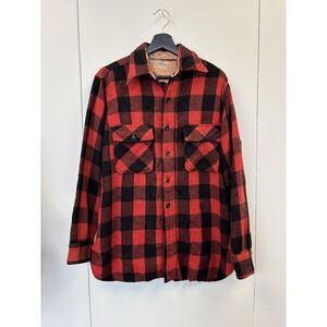 Vintage Pilgrim Jacket Mens Large Red Black Wool Buffalo Plaid Shirt 50s